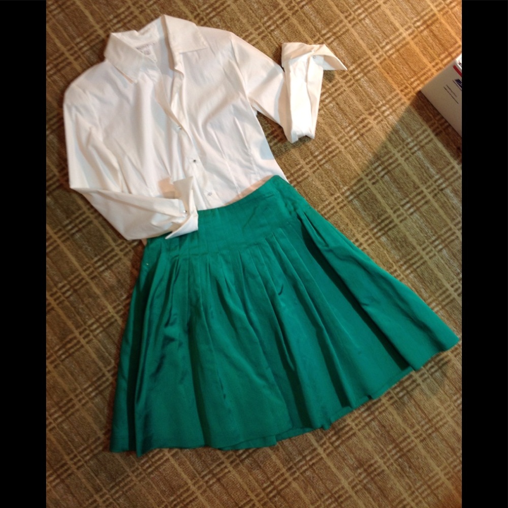 😊RL Black Label Emerald Green Raw Silk Skirt 8